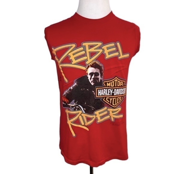 Vintage 1987 Men's Red Harley Davidson James Dean 'Rebel Rider' Muscle Shirt - Picture 1 of 10